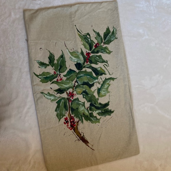 Vintage Christmas Pottery Barn Water Color Holly Branch Pillow Cover - Picture 6 of 8
